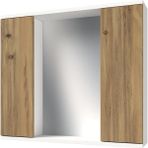 Banos AD4 Kulpsuz 2 Kapaklı Beyaz Ceviz Mdf 80 cm Aynalı Banyo Üst Dolabı