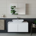 Banos Banyo Roomart Lavabolu Mat Beyaz Mdf 100 Cm Banyo Dolabı + Aynalı Banyo Üst Dolabı