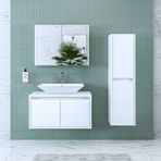 Banos Banyo Roomart Lavabolu Mat Beyaz Mdf 85 Cm Banyo Dolabı+Ayn Mat Beyaz