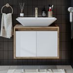 Banos Banyo Roomart Ld7 Ayaksız 2 Kapaklı Lavabolu Ahşap-Mat Beyaz Mdf 65 cm Banyo Dolabı - Atlantik Çam - Beyaz - Yok