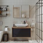 Banos Banyo Roomart Tm7.2 Ahşap-Antrasit Mdf 85 cm Banyo Dolabı + Aynalı Banyo Üst Dolabı BANOS1710 - Atlantik Çam - Yok