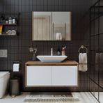 Banos Banyo Roomart Tm7.2 Ayaksız 2 Kapaklı Lavabolu Ahşap-Mat Beyaz Mdf 100 cm Banyo Dolabı + Aynalı Banyo Üst Dolabı - Atlantik Çam - Beyaz - Yok