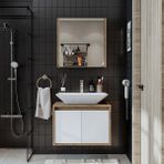 Banos Banyo Roomart Tm7.2 Ayaksız 2 Kapaklı Lavabolu Ahşap-Mat Beyaz Mdf 65 cm Banyo Dolabı + Aynalı Banyo Üst Dolabı - Atlantik Çam - Beyaz - Yok