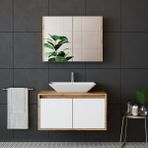 Banos Banyo Roomart Tm7.2 Ayaksız 2 Kapaklı Lavabolu Ahşap-Mat Beyaz Mdf 85 cm Banyo Dolabı + Aynalı Banyo Üst Dolabı - Atlantik Çam - Beyaz - Yok