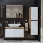 Banos Banyo Roomart tm7.3 Lavabolu Ahşap-Mat Beyaz Mdf 85 cm Banyo Dolabı+Aynalı Banyo Üst Dolap+Banyo Boy Dolabı - Atlantik Çam - Beyaz - Yok