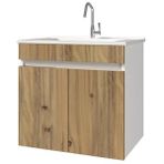 Banos LD3 65 cm Ayaksız 2 Kapaklı Lavabolu Ceviz Mdf Banyo Dolabı