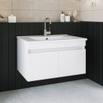 Banos LD3 Ayaksız 2 Kapaklı Lavabolu Beyaz 85 cm Banyo Dolabı