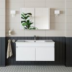Banos Roomart 2 Kapaklı Lavabolu Beyaz MDF 100 cm Banyo Dolabı + 570x1000x455 cm Aynalı Banyo Üst Dolabı