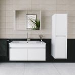 Banos Roomart 2 Kapaklı Lavabolu Beyaz MDF 100 cm Banyo Dolabı + Aynalı Banyo Üst Dolabı + 570x1000x455 cm Banyo Boy Dolabı