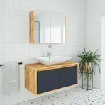 Banos Roomart Lavabolu Ahşap-Antrasit 100 Cm Banyo Dolabı + Ayna Antrasit