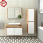 Banos Roomart Lavabolu Ahşap-Mat Beyaz Mdf 85 Cm Banyo Dolabı+A.. Beyaz