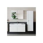 Banos TM3 Ayaksız 2 Kapaklı Lavabolu Beyaz Mdf 100 cm Banyo Dolabı Aynalı Üst Dolap Boy Dolabı