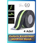 #Bant 4 Adet Fosforlu Kaydırmaz Merdiven Bandı 5 Cm X 3 M Fotolümenli Yeşil Zemin Güvenlik Basamak