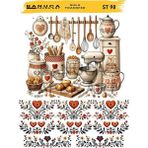 Banuca Paper Art ST98 Mutfak Eşyaları, Çiçek Desenli Açık Renk Zemin Sulu Transfer 25*35 cm