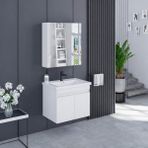 Banyo Dolabı 65 cm Icon Ayna Dolaplı Alt Üst Modül ve Seramik Lavabo Quarterbath - Beyaz