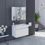 Banyo Dolabı 80 cm Icon Ayna Dolaplı Alt Üst Modül ve Seramik Lavabo Quarterbath - Beyaz