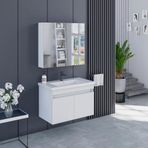 Banyo Dolabı 80 Cm İcon Ayna Dolaplı Alt Üst Modül Ve Seramik Lavabo Quarterbath