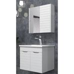 Banyo Dolabı 80 Cm Sonic Ayna Dolaplı Alt Üst Modül Ve Seramik Lavabo