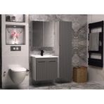 Banyo Dolabı Aynalı Cnc İşlemeli Membran Kapaklı 65 Cm Antrasit