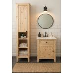 Banyo Dolabı Seti-Ayaklı Tek Kapaklı-Doğal Ahşap Ladin Çam- 60 cm Alt Dolap-50 cm Aynalı- Boy Dolabı