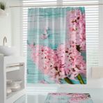 Banyo Duş Perdesi-Lila Çiçek Desen Banyo Perdesi, Tek Kanat Küvet Perdesi 180X200 cm Lüx Perde - 180 x 200 cm - Pembe - Yeşil