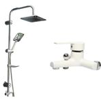 Banyo Duş Seti, Pirinç Batarya ve Yağmurlama Robot Başlık, 2'li Set, 2 Yıl Garantili (Beyaz(labirent))