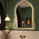 Banyo Duvarı İçin Vintage Süslemeli LED Makyaj Aynası, Buğu Önleyici, Altın Geleneksel Ayna, Antik Vurgulu 3 Renkli Aydınlatmalı Kemerli Dekoratif Asma Ayna 28"x39"/70x100cm (A, 24x31in/60x80cm)