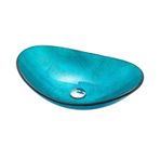 Banyo Gemi Lavabo Vanity Temperli Cam Tezgah Üstü Banyo Lavabo Kase Drenaj Kombo Vanity Lavabo Kase Mavi 12MM Kalın Gemi Kase Lavabo, Musluksuz Tezgah Üstü Lavabo,