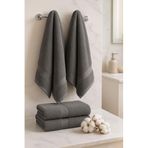 Banyo Havlusu Seti,%100 Pamuk, 70x140 cm + 50x90 Cm, 4'lü, Düz Desen, Yüksek Su Emici (Antrasit-Antrasit)