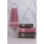 Banyo Havlusu Seti,%100 Pamuk, 70x140 cm + 50x90 Cm, 4'lü, Düz Desen, Yüksek Su Emici (Antrasit-Mürdüm)