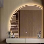 Banyo için LED Ay Duvar Aynası, 70x110 cm Akıllı Makyaj Aynası, Ön ve Arka Aydınlatmalı, Buğu Önleyici, 3 Renk Ayarlanabilir Parlaklık, Su Geçirmez, Şık Dekoratif (Sağ Kesim 100cm/40in)