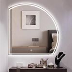 Banyo için LED Ay Duvar Aynası, 70x110 cm Akıllı Makyaj Aynası, Ön ve Arka Aydınlatmalı, Buğu Önleyici, 3 Renk Ayarlanabilir Parlaklık, Su Geçirmez, Şık Dekoratif (Sol Kesim 90cm/36in)