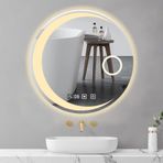 Banyo için LED Daire Aynası Yuvarlak Duvara Monte Makyaj Aynası Buğu Çözücü ve Büyüteçli Modern Işıklı Ayna Giriş Yolları ve Oturma Odaları için