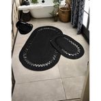 Banyo İçin Moderin Paspas Seti 4'lü Takım Jüt Klozet Önü Hasır Lavoba Önü Paspas Havlu Sepeti Orta Boy Organizer Sepetli Takım (SİYAH, 45 X 70 CM, 55 X 85 CM)