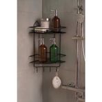 Banyo Köşe Rafı Askılı Duş Organizeri ve Şampuanlık 2 Katlı - 4 Askılı Siyah EK-02