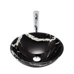 Banyo Lavabo ve Şelale Musluk Kombosu Yuvarlak Tezgah Lavabo Haznesi Temperli Camlı Vanity Lavabo Haznesi Üstte Mermer Dokulu Lavabo Haznesi Drenaj Kombosu, Montaj,