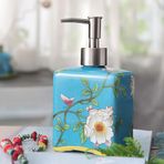 Banyo Mutfak Duş için El Yapımı Seramik Sabunluk Kare Şekilli Dekoratif Çin Boyama Vintage Doldurulabilir El Losyonu Pompa Şişesi Sıvı Sabun Şampuan Losyonları Mavi