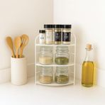 Banyo Mutfak Düzenleyici Organizer Köşe Rafı - Ayarlanabilir 3 Raflı Baharatlık (Beyaz)