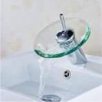 Banyo Mutfak Lavabo Yuvarlak Cam Şelale Musluk Pirinç Krom Havzası Musluk (Yurt Dışından) - Şeffaf