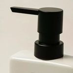 Banyo Mutfak Seramik Sabunluk Süngerlik Seti, Beyaz, 380Ml Dispenser, Siyah Pompalı, 9X7x17cm