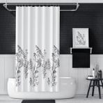 Banyo Perdesi 1X110X200 Tek Kanat Duş Perdesi Halka Hediyeli Duşakabin Perdesi 3389 - Beyaz - Siyah