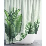 Banyo Perdesi 1x180x200 Tek Kanat Duş Perdesi Halka Hediyeli Duşakabin Perdesi Tropical Green