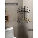 Banyo Rafı Mutfak Rafı Paslanmaz Baharatlık 2 Katlı Köşelik Şampuanlık Siyah