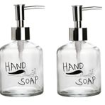 Banyo Seti Cam Sıvı Sabunluk 2 Adet,El Sabunu Yazılı 300ml 7,6x15,5cm