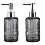Banyo Seti Cam Sıvı Sabunluk 2 Adet,Kristal Desenli Gri 300ml 6,8x17,6cm