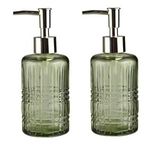 Banyo Seti Cam Sıvı Sabunluk 2 Adet,Kristal Desenli Yeşil 300ml 6,8x17,6cm