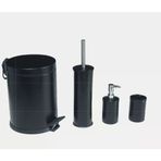Banyo Seti, Mat Siyah, Metal, 4'Lü (5L Pedallı Çöp Kovası+Diş Fırçalık+Sabunluk+Wc Fırçalık)