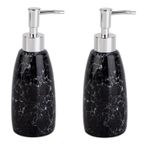 Banyo Seti Mermer Desenli Siyah Sıvı Sabunluk 2 Adet 8x8x17cm 300ml