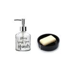Banyo Seti,Yazılı Cam Sıvı Sabunluk Ve Akrilik Siyah Taşlı Sabunluk