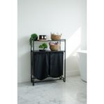 Banyo/Çamaşır Odası için 2 Raflı, 2 Bölmeli Metal Çamaşır Sepeti ve Düzenleyici Raf Ünitesi - Siyah